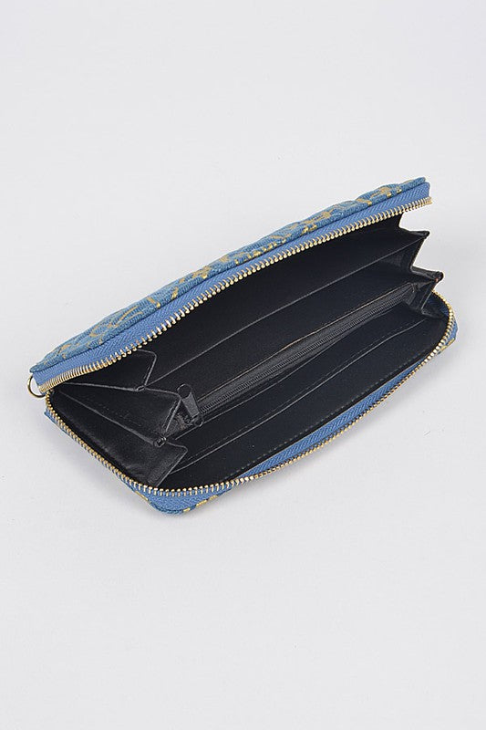 Oversized Chain Metal Denim Graffiti Print Denim Wallet