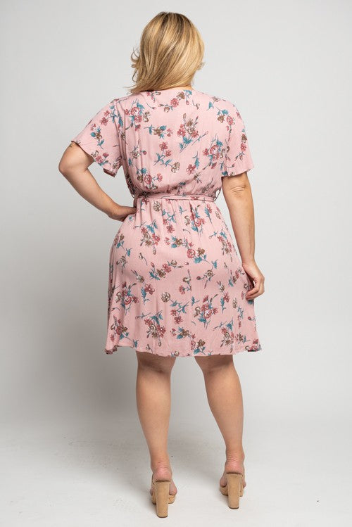 Plus Size Mauve Floral Surplice Dress