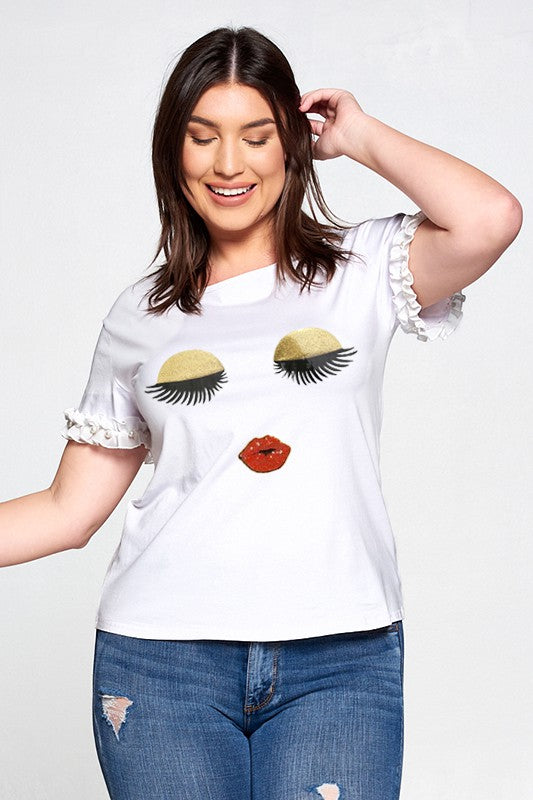 Plus Ruffle Pearl Shirt Sleeve Love Top