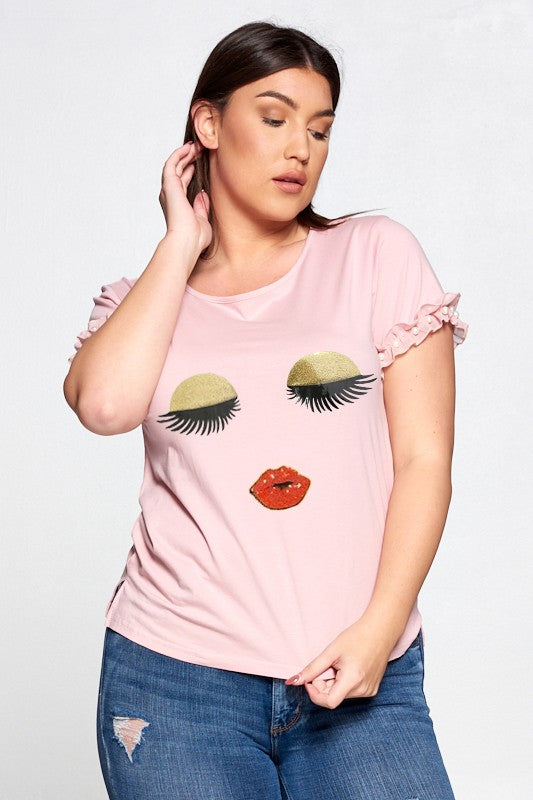 Plus Ruffle Pearl Shirt Sleeve Love Top