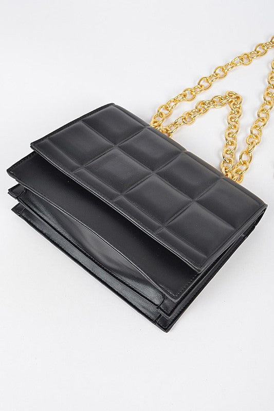 Quilted Faux Leather Chain Crossbody Handbag