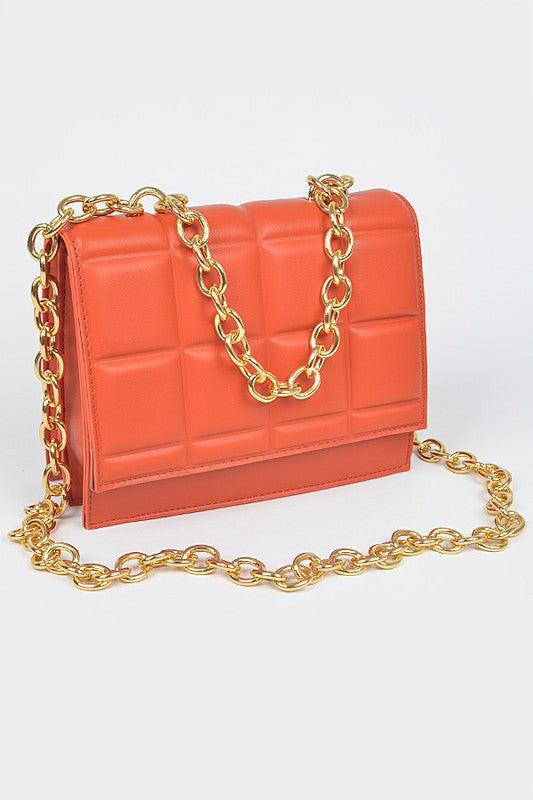 Quilted Faux Leather Chain Crossbody Handbag