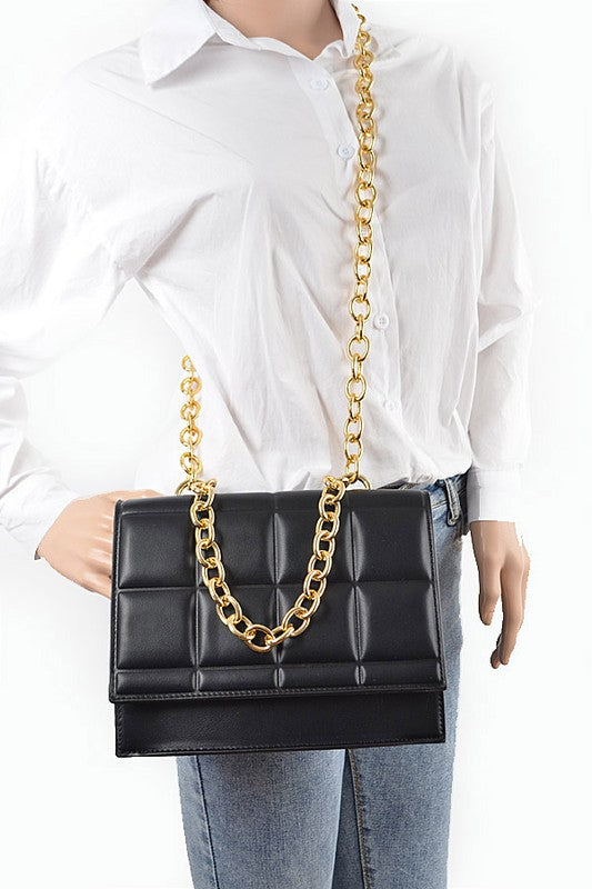 Quilted Faux Leather Chain Crossbody Handbag