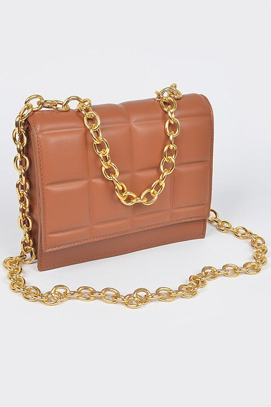 Quilted Faux Leather Chain Crossbody Handbag