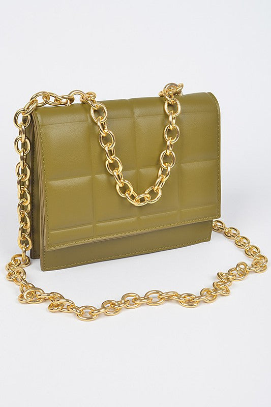 Quilted Faux Leather Chain Crossbody Handbag