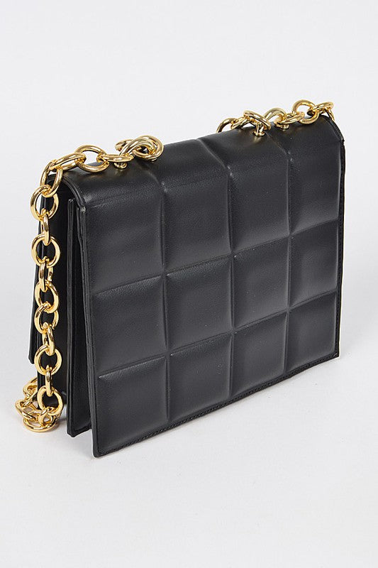 Quilted Faux Leather Chain Crossbody Handbag