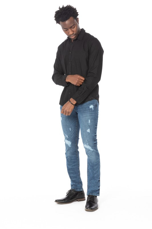 Men's Distressed Taper Denim Jeans