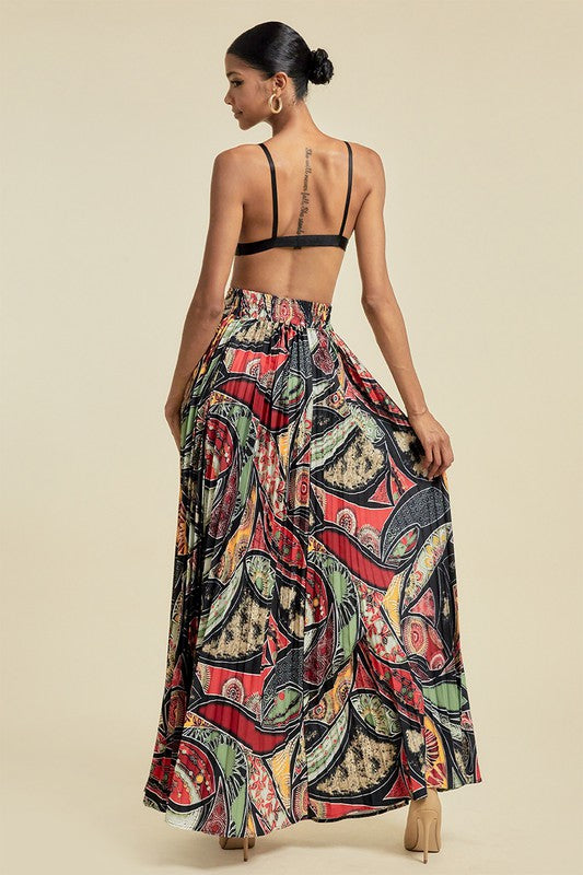 Women's Printed and Pleated Open Skirt