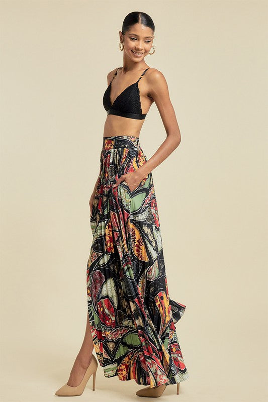 Women's Printed and Pleated Open Skirt