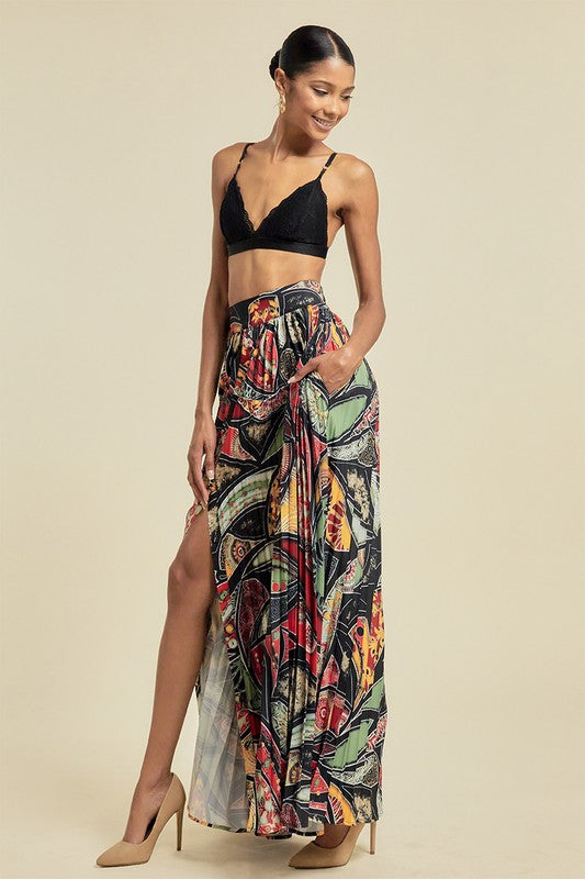 Women's Printed and Pleated Open Skirt