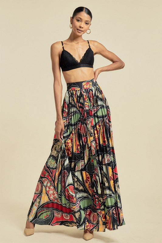 Women's Printed and Pleated Open Skirt