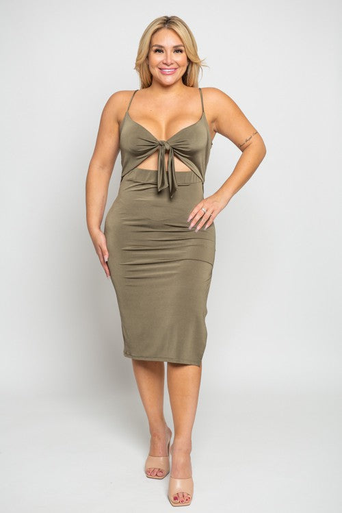 Women's Plus Size Cut Out Tie Front Midi Dress