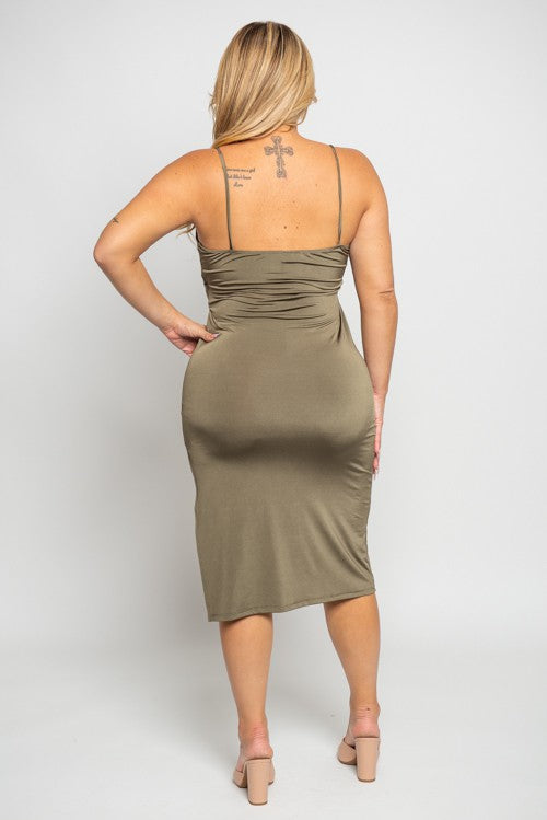 Women's Plus Size Cut Out Tie Front Midi Dress