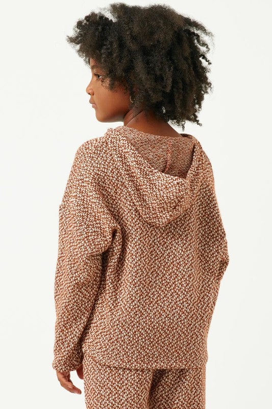 Girl's Textured Multicolor Knit Hooded Top