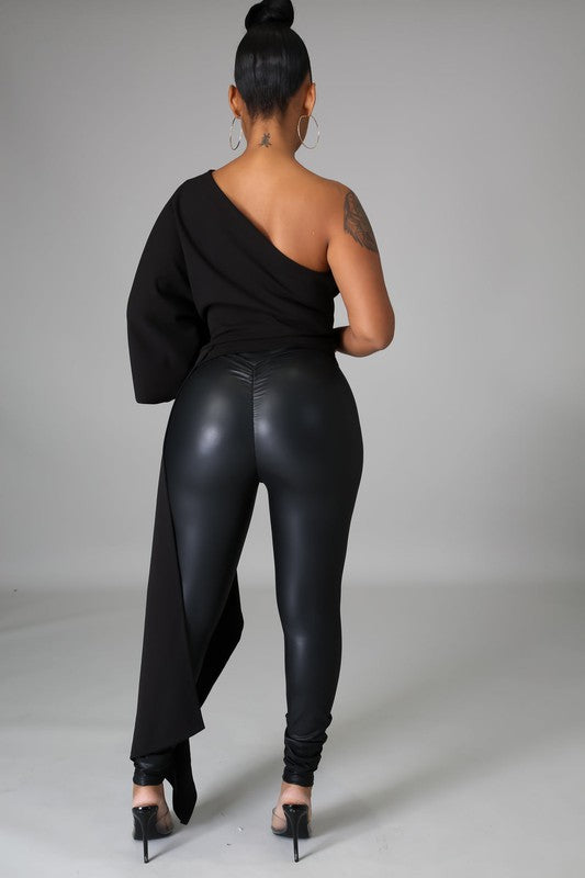Women's One Shoulder Waist Asymmetrical Draped Blouse Top