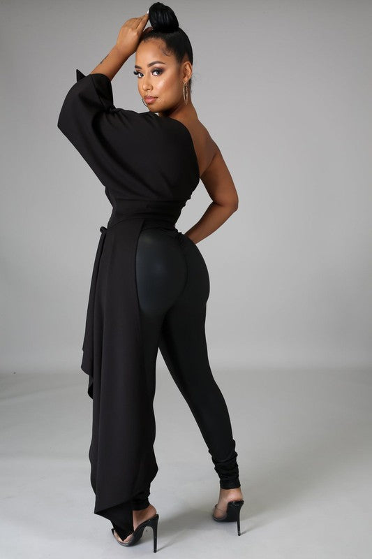 Women's One Shoulder Waist Asymmetrical Draped Blouse Top