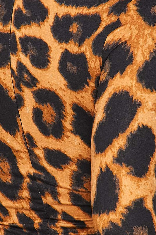 Women's Animal Print Mock Neck Bodycon Midi Dress