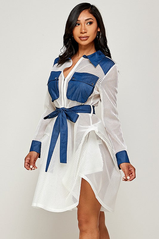 Ladies Stripe Net Faux Leather Dress Jacket