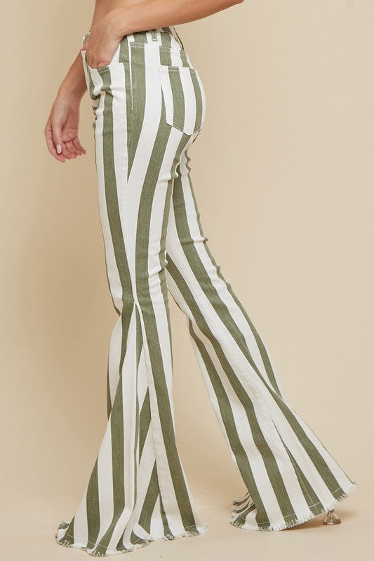 Women's Fashion Striped Bell Bottom Jeans