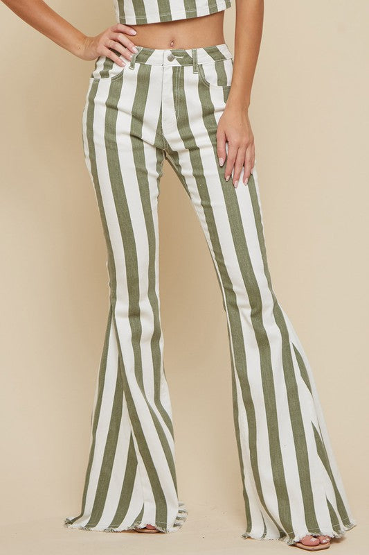 Women's Fashion Striped Bell Bottom Jeans