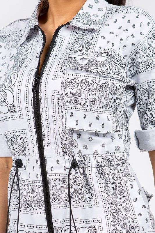 Women's Bandana Printed Cargo Jumpsuit