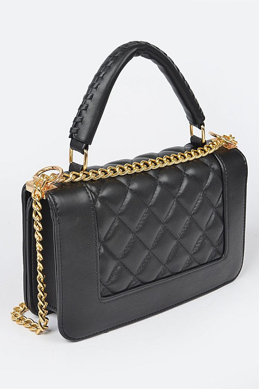 Leather Braided Chain Top Handle Crossbody Handbag