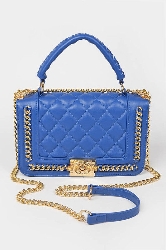 Leather Braided Chain Top Handle Crossbody Handbag