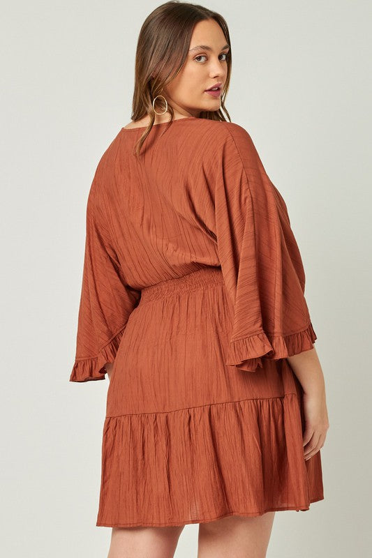 Plus Size Exaggerated Open Ruffled Dolman Sleeve Dress
