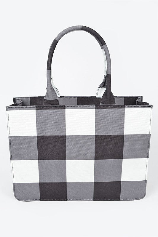 Checkered Woven Canvas Tote Bag