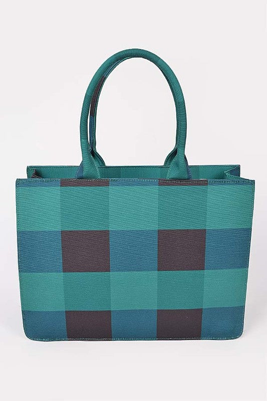 Checkered Woven Canvas Tote Bag