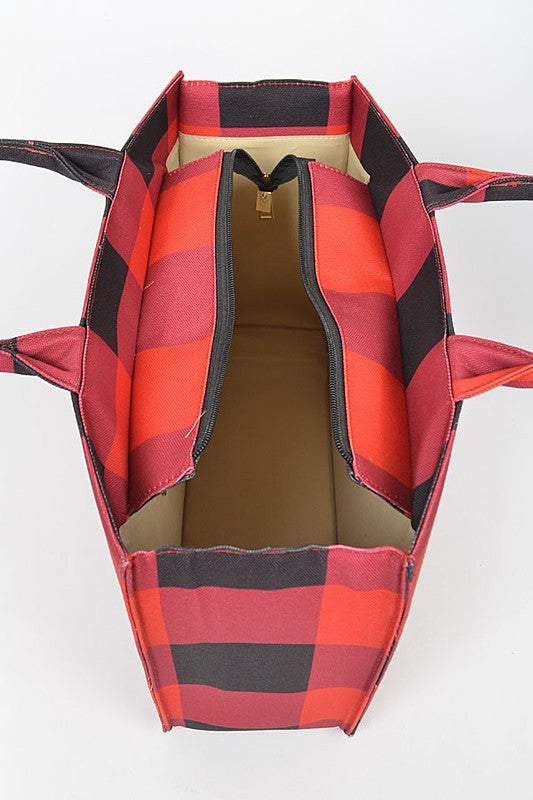 Checkered Woven Canvas Tote Bag