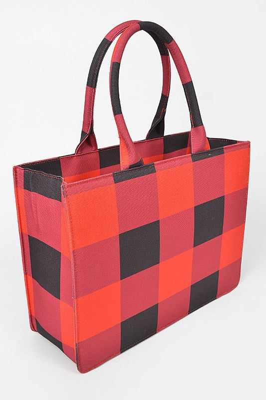 Checkered Woven Canvas Tote Bag