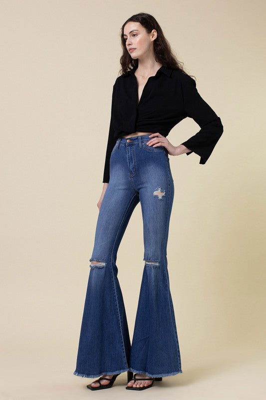 Women's Flare Distressed High Rise Jeans