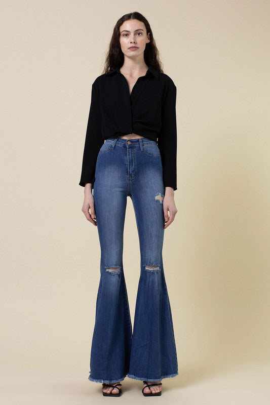 Women's Flare Distressed High Rise Jeans