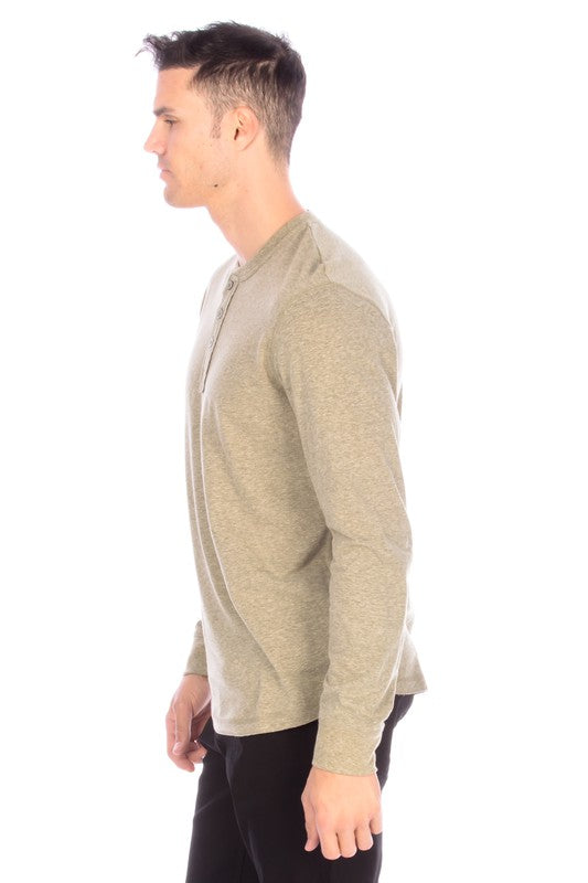 Men's Long Sleeve Henley Olive Shirt