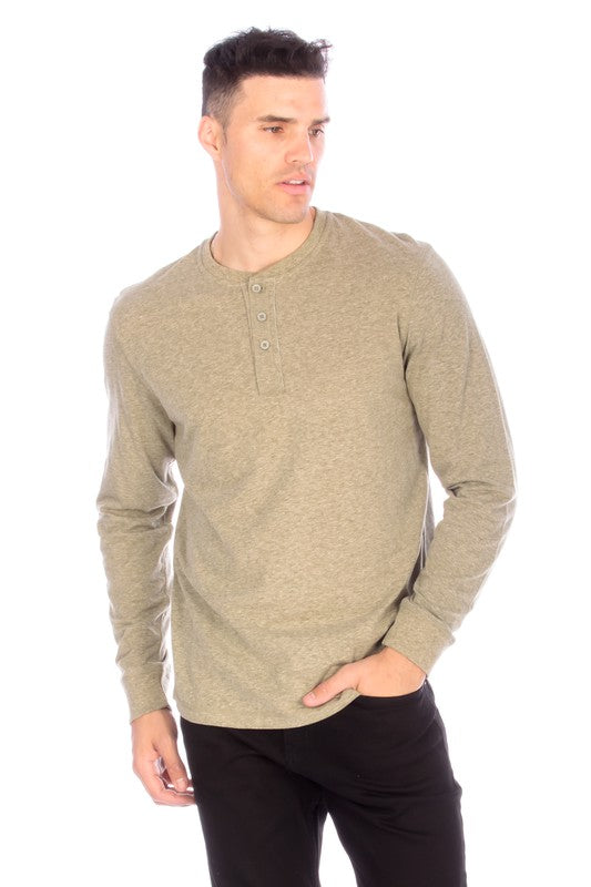 Men's Long Sleeve Henley Olive Shirt