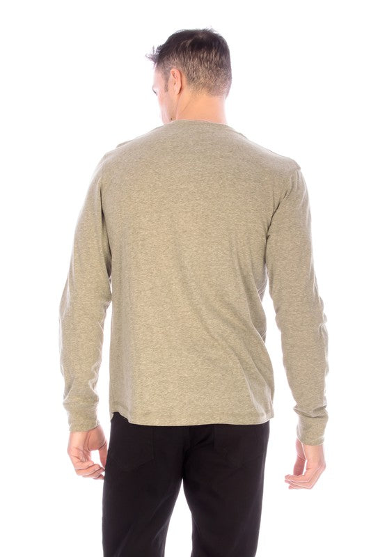Men's Long Sleeve Henley Olive Shirt