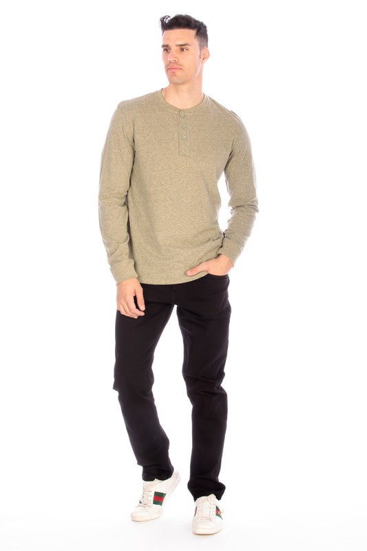 Men's Long Sleeve Henley Olive Shirt