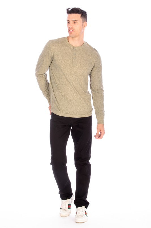 Men's Long Sleeve Henley Olive Shirt