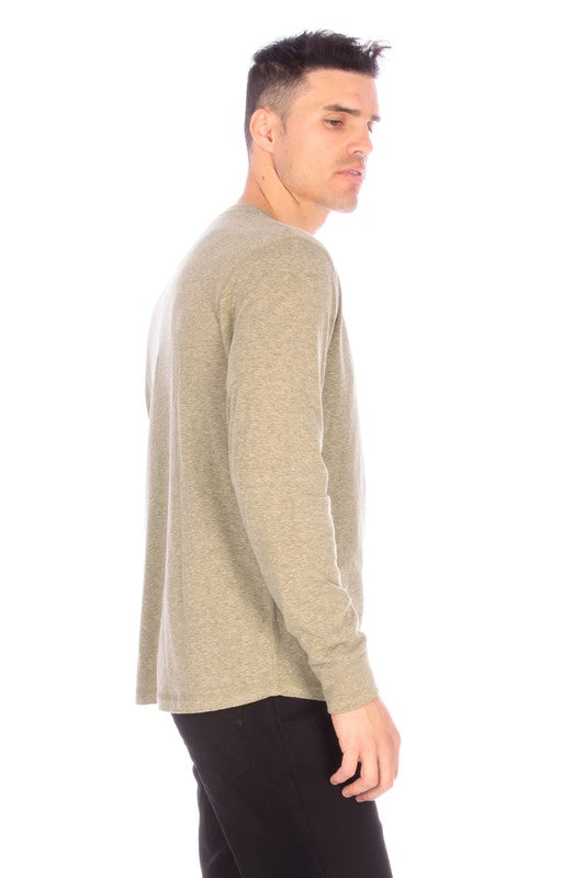 Men's Long Sleeve Henley Olive Shirt