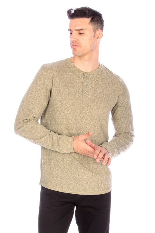 Men's Long Sleeve Henley Olive Shirt