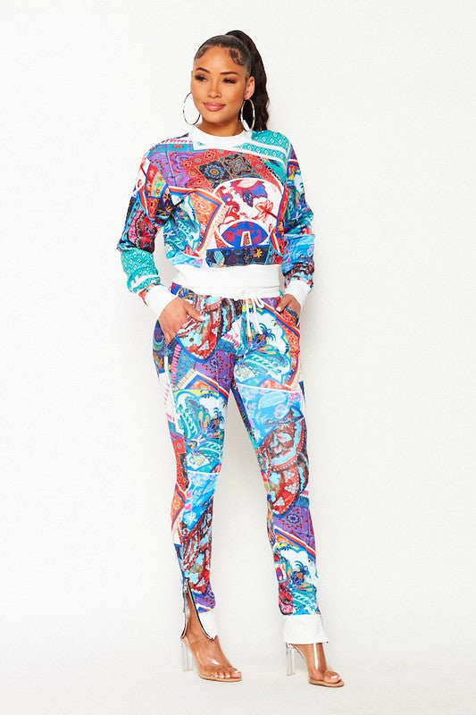 Women's Multi Color Print Jogger Set