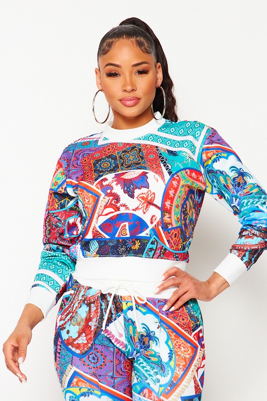 Women's Multi Color Print Jogger Set