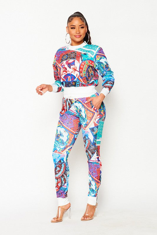 Women's Multi Color Print Jogger Set