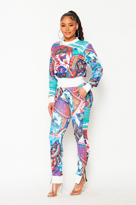 Women's Multi Color Print Jogger Set