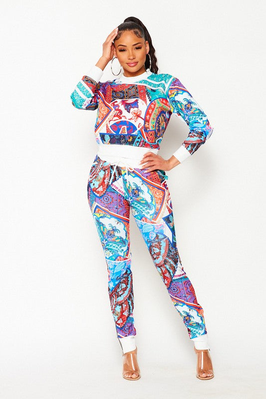 Women's Multi Color Print Jogger Set