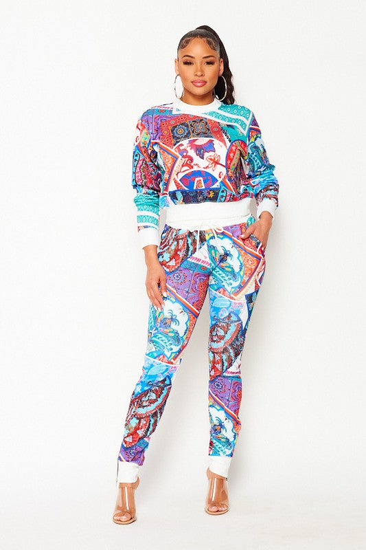 Women's Multi Color Print Jogger Set