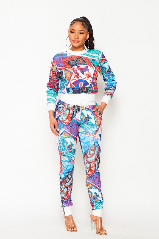 Women's Multi Color Print Jogger Set