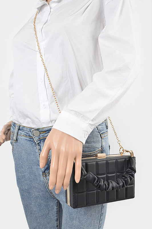 Quilted Box Clutch W/Wrinkled Handled