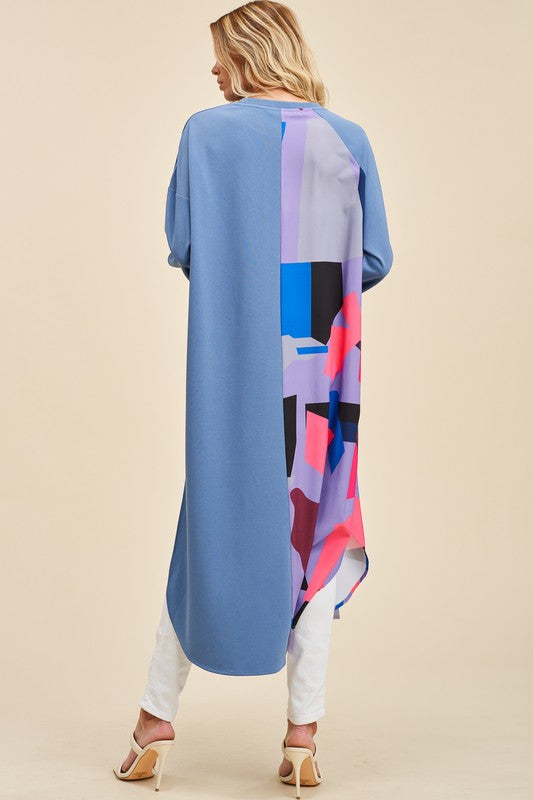 Asymmetric Pattern Blocked Top with Ring Detail Blouse Dress
